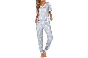 Ekouaer Pajamas for Women Set 2 Piece Lounge Set Short Sleeve Pjs Joggers Long Pants Sleepwear with Pockets