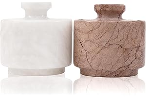 Marble Salt Cellar with Lid 3" White and Marinara Salt Holder Bowls, Seasoning Containers Kitchen Storage, Home Décor