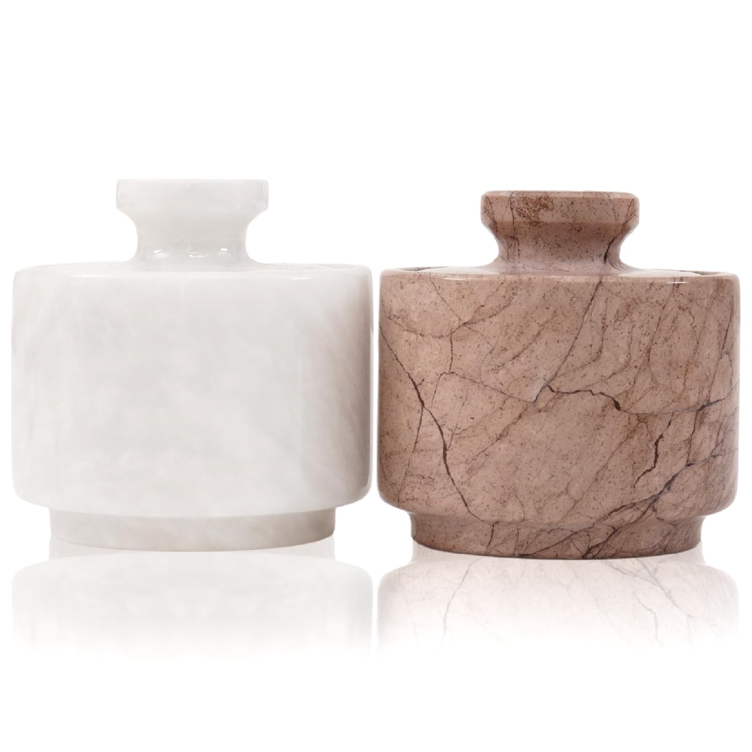 MARBLOUS KRAFTS Marble Salt Cellar with Lid 3" White and Marinara Salt Holder Bowls, Seasoning Containers Kitchen Storage, Home Décor