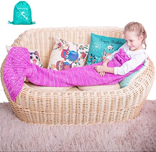 Mermaid Tail Blanket - Mermaid Blanket for Girls，All Seasons Soft and Warm Sleeping Mermaid Blanket for Kids Best Choice for Girls Gift Christmas Gift (Ruffle-Rose Red)