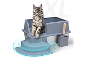 WEALLIN Enclosed Stainless Steel Cat Litter Box - XL Extra Large for Big Cats, High-Sided Stainless Steel Litter Box with Lid - Odorless, Anti-Leakage, Easy Cleaning, Complete with Scoop