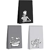 Jztco 3 Pcs Funny Skeleton Hand Towel for Bathroom 14x24 Inch, Skull Halloween Kitchen Towels Waffle Weave Hand Cloth Tea Towel, Goth Skeleton Bathroom Decor, Halloween Birthday Gifts