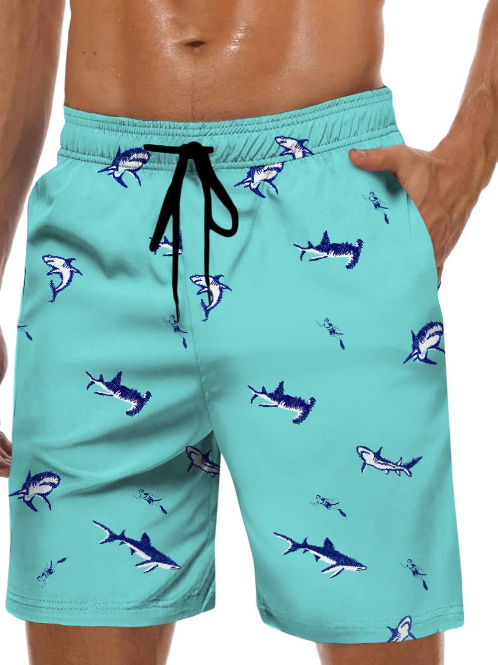 Lzzidou Men's Swim Trunks 8 Inch Inseam Mesh Lining