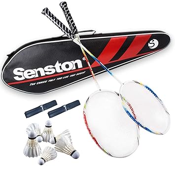 Senston Graphit Badminton Set Carbon Badmintonschläger Badminton Schläger Perfect Badminton Schlaeger Set mit Schlägertasche 