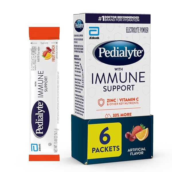 PEDIALYTE, ELECTROLYTE DRINK IMMUNE SUPPORT FRUIT PUNCH PUNCH POWDER, 6 COUNT, 2.94 OUNCE