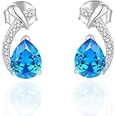 YIFSIY Teardrop Birthstone Stud Earring for Women,925 Sterling Silver Pear Cut 5A Zircon Gemstone Earrings for Birthday Engagement Anniversary Wedding Jewelry