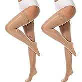 MANZI Shiny Thigh High Stockings Sexy Lace Top Stay Up Silky Sheer Stocking Shimmery Tights for Women 2 Pairs Pack