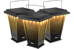 pohopa Bluetooth Speakers Waterproof, Solar Powered Outdoor Speakers, 3 Packs Surround Sound 30W Wireless Multiple Pairing with 20 Piece LED Lights, Richer Bass, Black