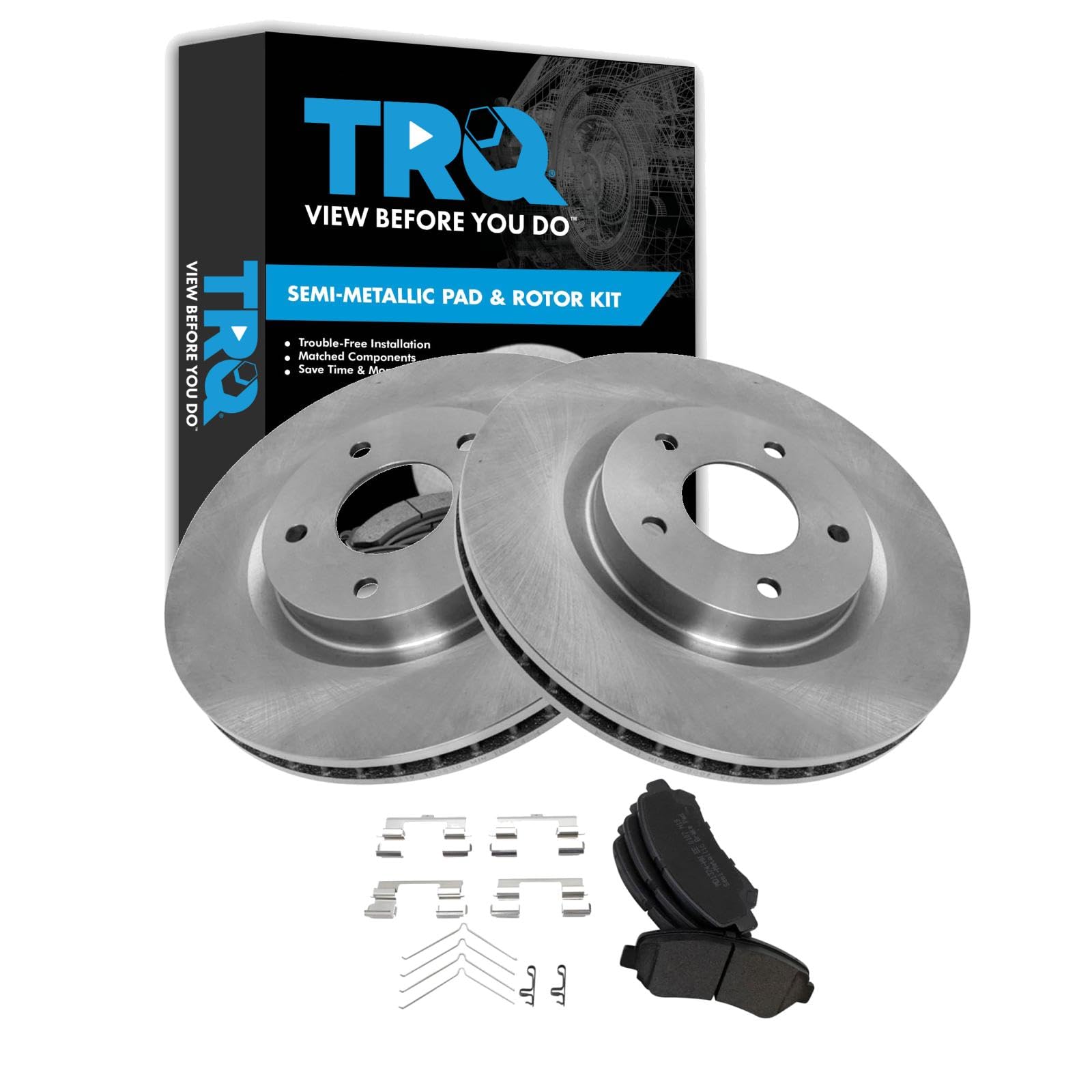 TRQ Front Brake Pad and Rotor Set Semi Metallic Rotors Compatible with 2009-2012 Nissan Sentra Image