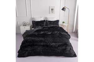 chovy Faux Fur Plush Black Comforter Sets King - Ultra Soft Shaggy Flannel Velvet Fluffy Fuzzy 3PC Bedding Set （Comforter x 1 Pillowcases x 2）