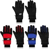 Jansun 3 Pairs Kids Winter Gloves Warm Outdoor Windproof Adjustable Gloves Toddler Snowboard Gloves for Cold Weather Boy Girl Children