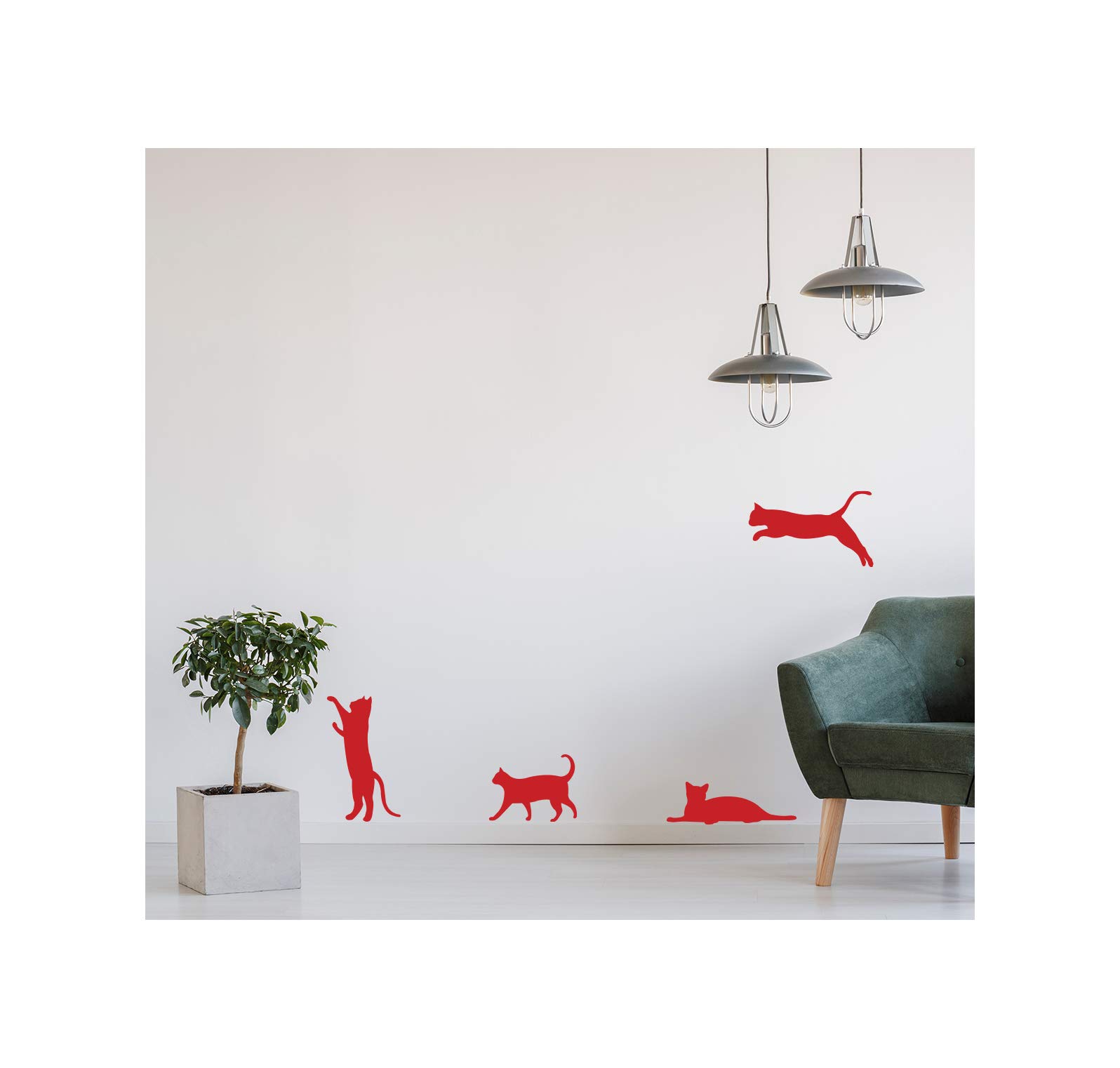StickerDeen | Cat Pet Cute Animal Pattern Mural Style Shape Decoration Removable Nursery Wall Art, Window, Furniture Vinyl Decal Stickers Gift | (Pack of 9) (Red)