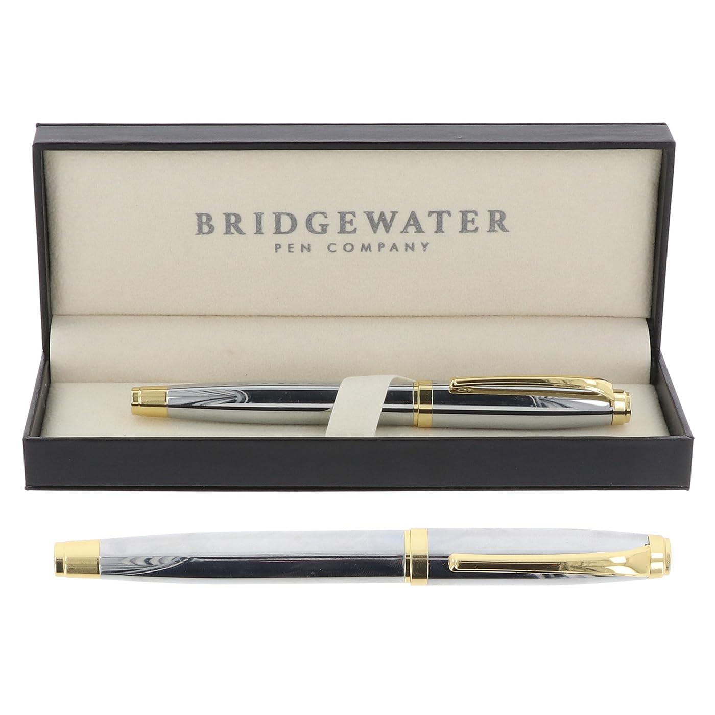 Bridgewater Pen Company Executive Roller Ball Point Pen Collection, Boxed, Sleeved (Chester, Gold Trim)