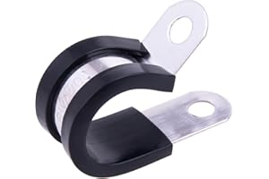 HOLYBEAR 5/8 Inch Stainless Steel Cable Clamp, Rubber Insulated Metal Conduit Wire Holder Strap Clips for Pipe, Tube, Hose Br