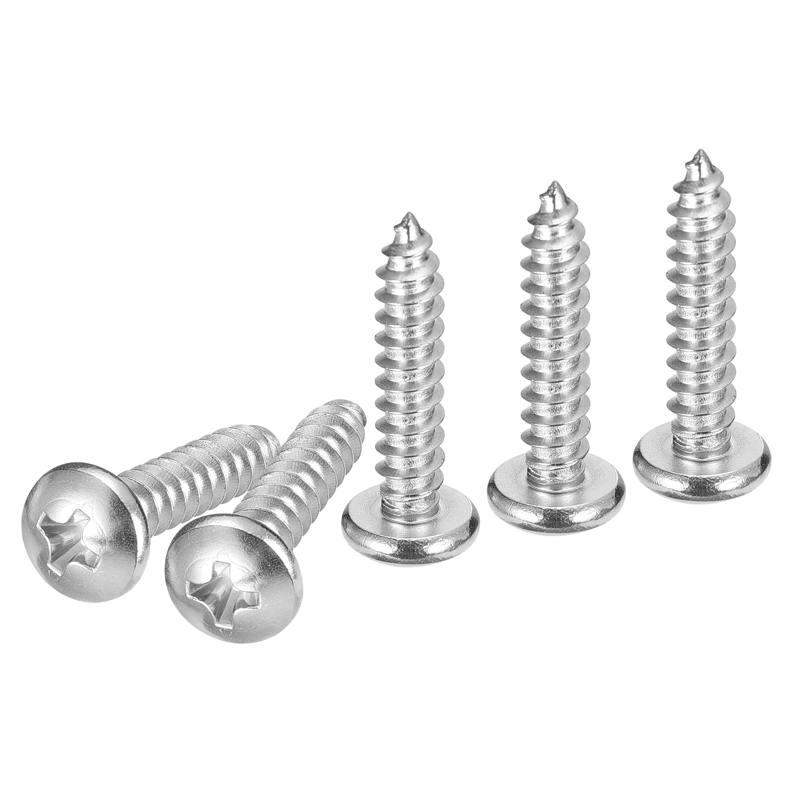 DTGN #10x7/8" Phillips Pan Head Self-tapping Screw - 100Pack - Bright Finish 304 Stainless Steel Sheet Metal Screws Wood Screws