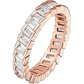 PAVOI 14K Gold Plated Cubic Zirconia Baguette Cut Eternity Bands for Women