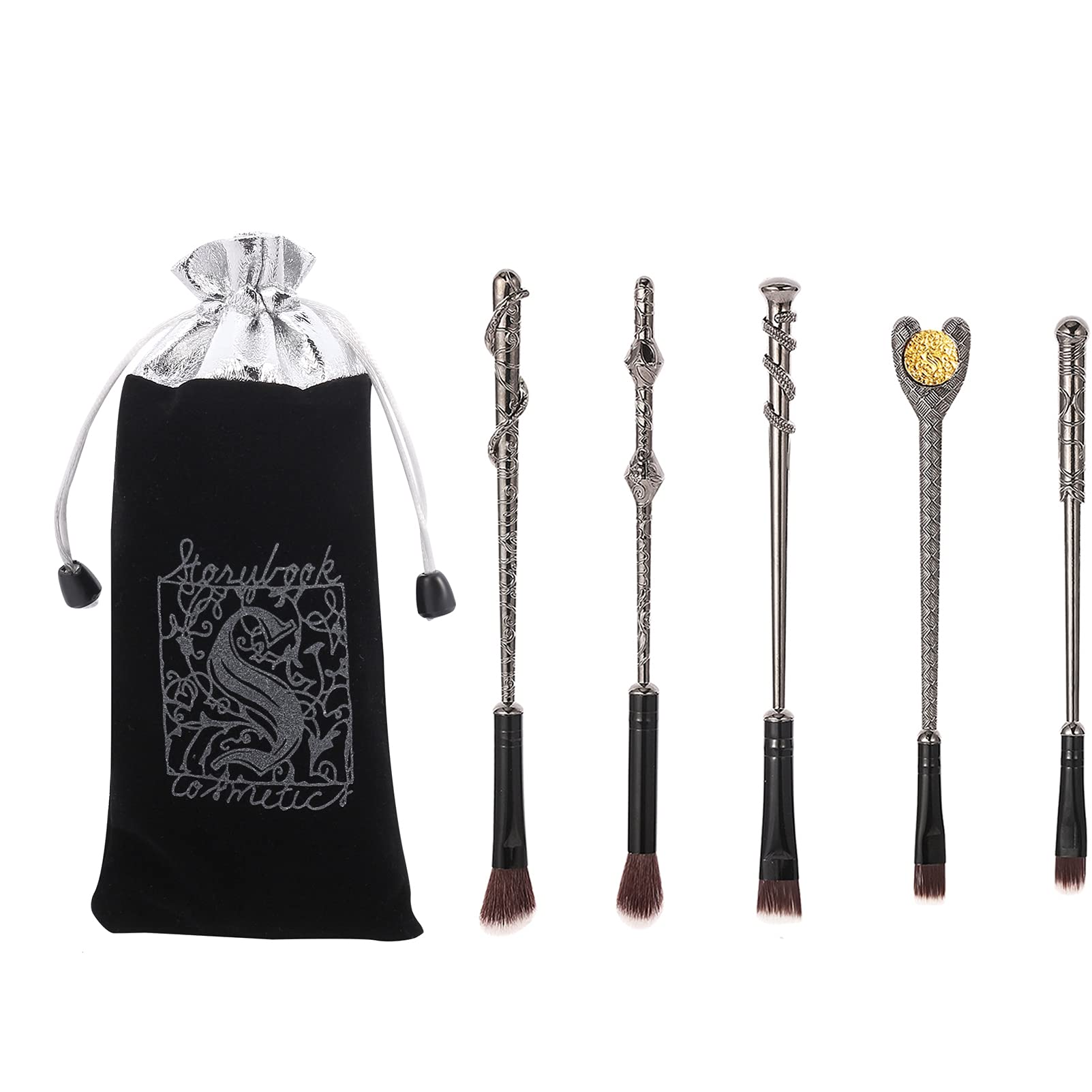 Potter Makeup Brush Set, 5pcs Metal Handle Wand Makeup Brushes Set Magic Wand Brush Gift Set Eyeshadow Brush For Foundation Blending Blush Concealer Eyebrow