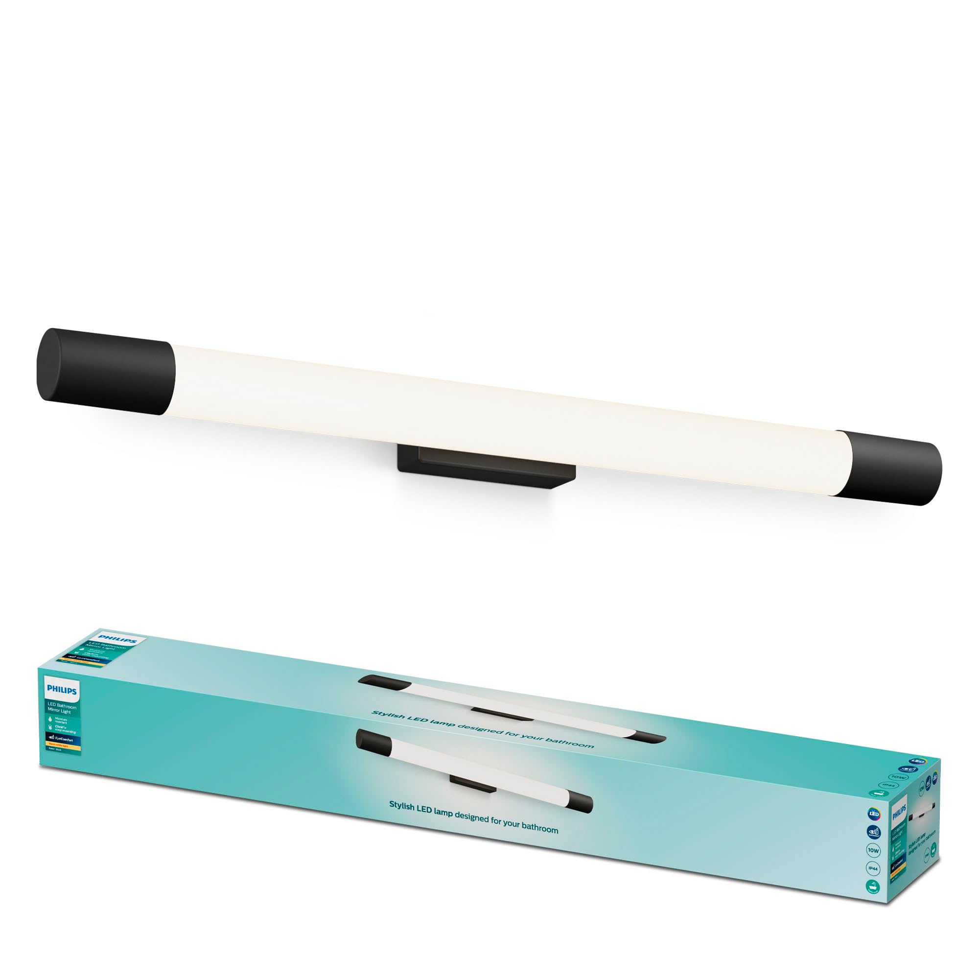 PHILIPS Rover Mirror LED Light Round,10W, 1500 lm, 2700K, Black, IP44, Water-Resistant