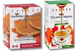 CanadaMaple Treat Bundle – Maple Green Tea 50g with Maple-Filled Waffle 284g – Canadian Gift Set, Snack & Tea Pairing, Canada