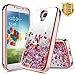 Galaxy S4 Case w/[Tempered Glass Screen Protector], NageBee Glitter Liquid Quicksand Waterfall Floating Flowing Sparkle Shiny Bling Girls Cute Case for Samsung Galaxy S4 -Electroplate Rose Gold