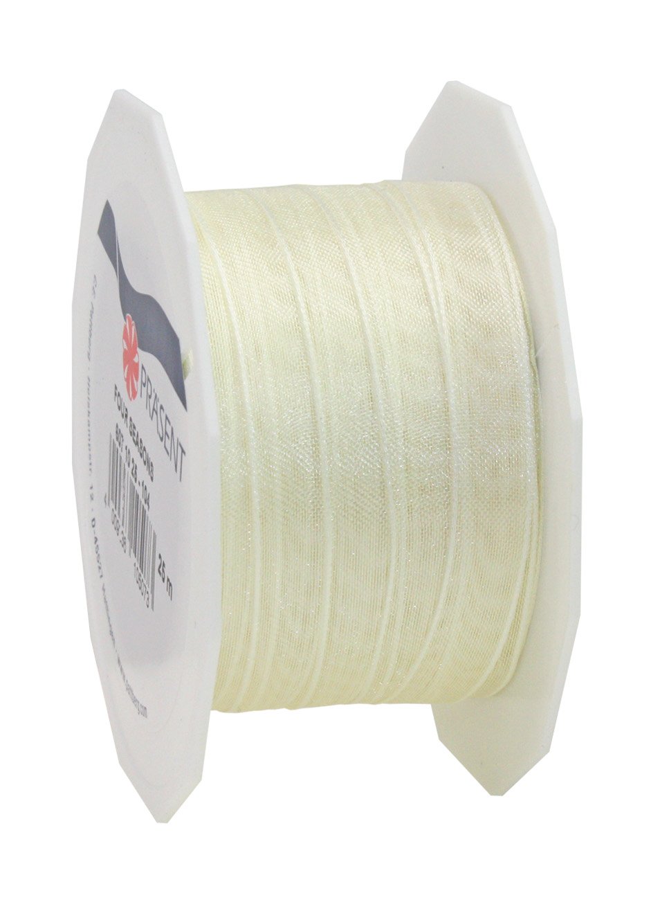 C.E. Pattberg Präsent - Four Seasons Organza wired edge Ribbon Cream 10 mm width, 25 m length