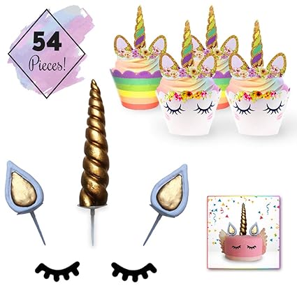 Amazon Com Unicorn Cake Cupcake Topper Decoration Set 24 Double