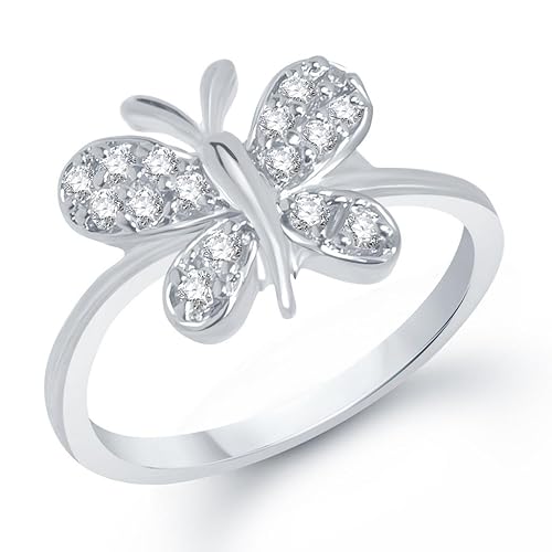 VK Jewels Butterfly Rhodium Silver Brass Alloy CZ American Diamond Ring for Women- VKFR1177R16