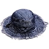 BLUEGLORY Cotton Denim Distressed Bucket Hat, Sun Hat, Hat for Men and Women