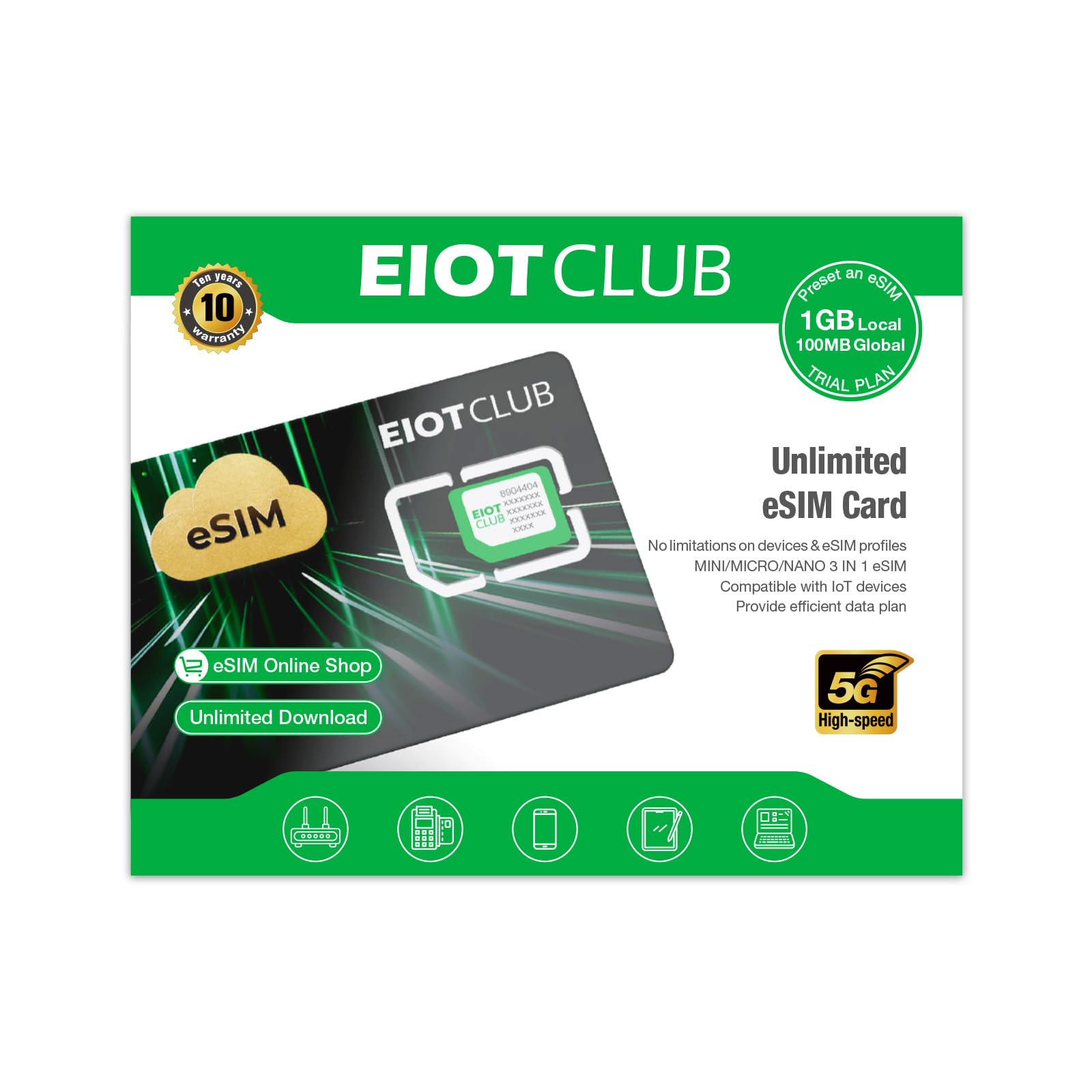 Photo 1 of EIOTCLUB eSIM Card for Android Unlocked Phones, Unlimited eSIM Downloads, Global Travel eSIM for Europe/USA/Japan/China/etc, Compatible with Unlocked Phones, Pre-Cut for Easy Use (Physical eSIM Card)