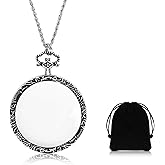 10X Magnifier Necklace with 40mm Diameter Glass Magnification Lens Pendant Retro Magnifying Glass for Women Monocle with Portable Pocket Magnifier Jewerly Long Chain