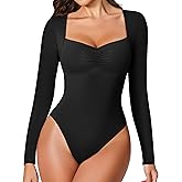 Avidlove Women's Sexy Sweetheart Neckline Bodysuit Tops Long Sleeve Double Lined Thong Body Suits Ruched Outfits