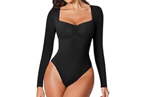 Avidlove Women's Sexy Sweetheart Neckline Bodysuit Tops Long Sleeve Double Lined Thong Body Suits Ruched Outfits
