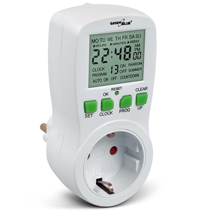 Green Blue GB107G Digital Zeit Schaltuhr Steckdose 16 Programme DE 3680W 16A Cuntdown Random Funktion