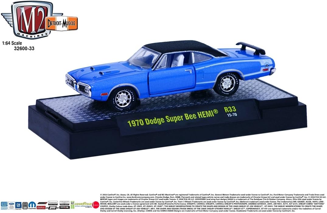 1970 DODGE SUPER BEE HEMI Detroit Muscle Release 33 M2 Machines 2015 Castline Premium Edition 1:64 Scale Die-Cast Vehicle & Display Case Set ( R33 15-70 )