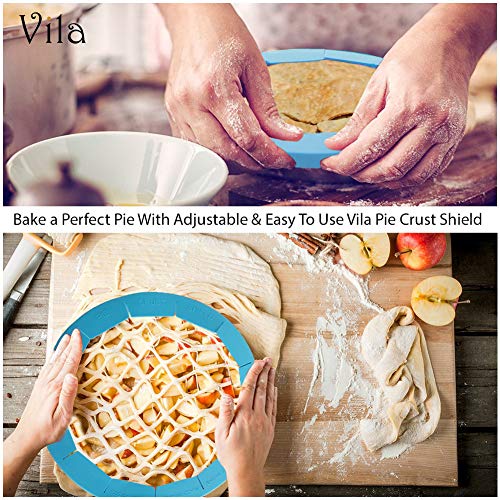 Reusable Silicone Blue Pie Crust Shield - No-Burn, No-Mess, Perfect Pies - Adjustable and Reusable - Fits 8"-11" Pie Plates - Easy to Store, Easy to Clean - 100% Safe to use - Made of Sturdy Material
