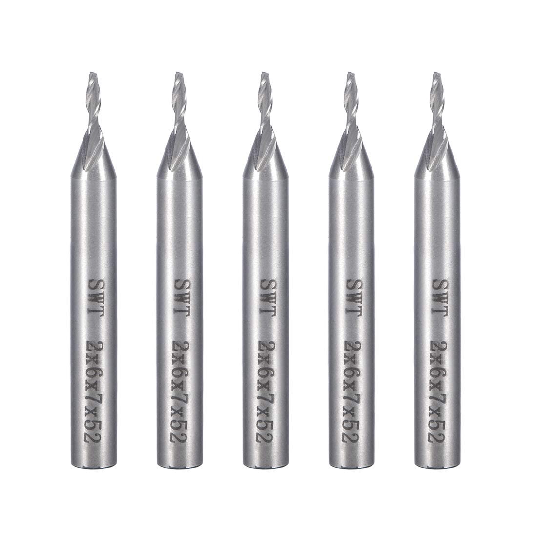 sourcingmap 5pcs 6mm Shank 2mm x 7mm Straight Flat Nose End Mill Cutter CNC Router Bits 2 Flute