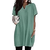 Rapbin Womens Tunics or Tops to Wear with Leggings Short Sleeve V Neck Long T-Shirts with Pockets 2026 Spring Shirts