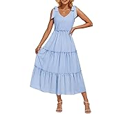 ZESICA Women's 2026 Summer Boho Sleeveless Midi Dresses Casual V Neck Spaghetti Strap Flowy A Line Tiered Beach Long Sundress