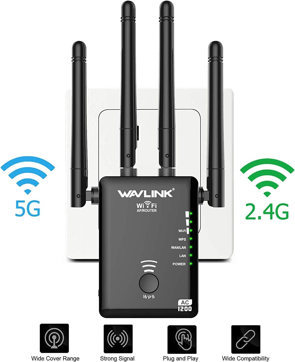 1200Mbps Dual Band WiFi Repeater,WAVLINK Wireless Repeater WiFi Range Extender,Wireless WiFi Signal Booster, Repeater/Router/Wireless Access Point Mode,Compatible with Any Router: Computers & Accessories