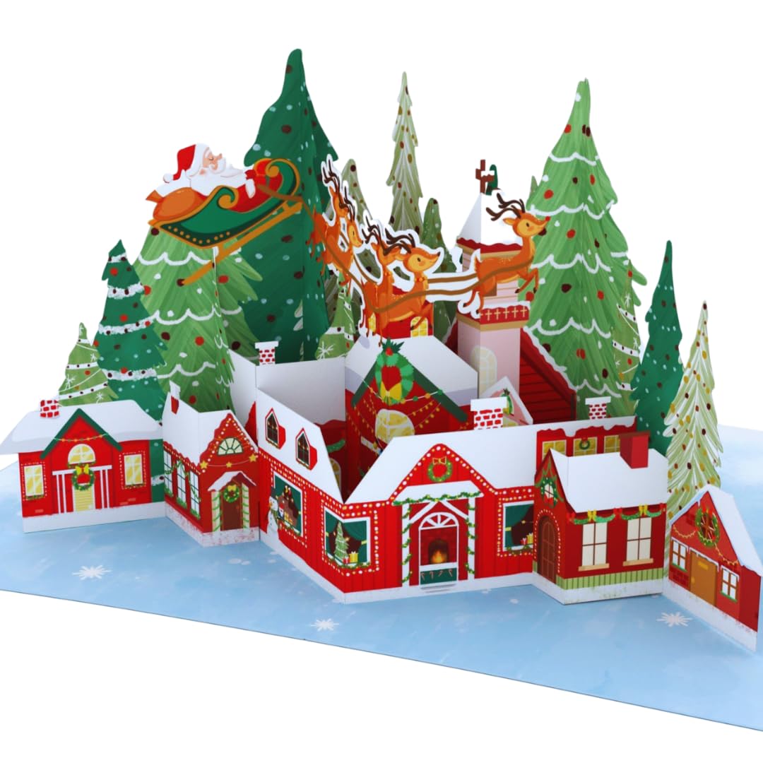Three Dee Cards - Santa's Magical Christmas Village 3D Special Pop Up Greeting Card for Daughter Son In Law Husband Wife Brother Sister Mum and Dad Family Holiday Pop-up