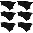 Obstal 6 Pack Stretch Spandex Table Covers for 6 Foot Tables - 6 FT Universal Rectangular Fitted Tablecloth Protector for Wedding, Banquet, Party (Black, 72 Length x 30 Width x 30 Height Inches)