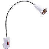 SinLoon E27/E26 Socket Adapter with On/Off Switch Light Lamp Bulb 360 Degrees Flexible Aluminum Wire Gooseneck US Plug for Night Light Grow Lights Desk Lamp Bulb (White)