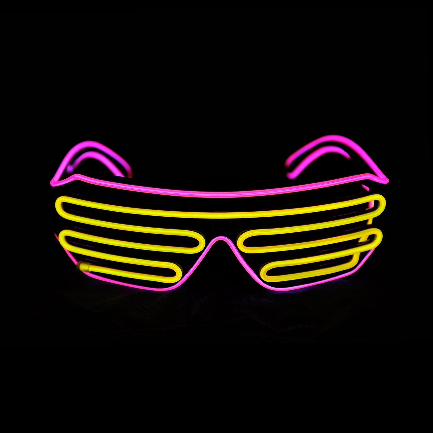 PINFOX Light Up Shutter Neon Rave Flashing Glasses El Wire LED Sunglasses Glow Costumes for Party, 80s, EDM RB03 (Pink - Yellow)