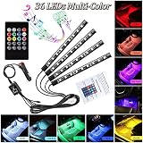 Car LED Strip Light for Cars,36 LED Car Interior Lights 12V Multicolor RGB Interior Car Atmosphere Neon Lights Under Dash Lighting Kit with Music Sounds Activated Wireless Remote Control (12V,36 Leds)