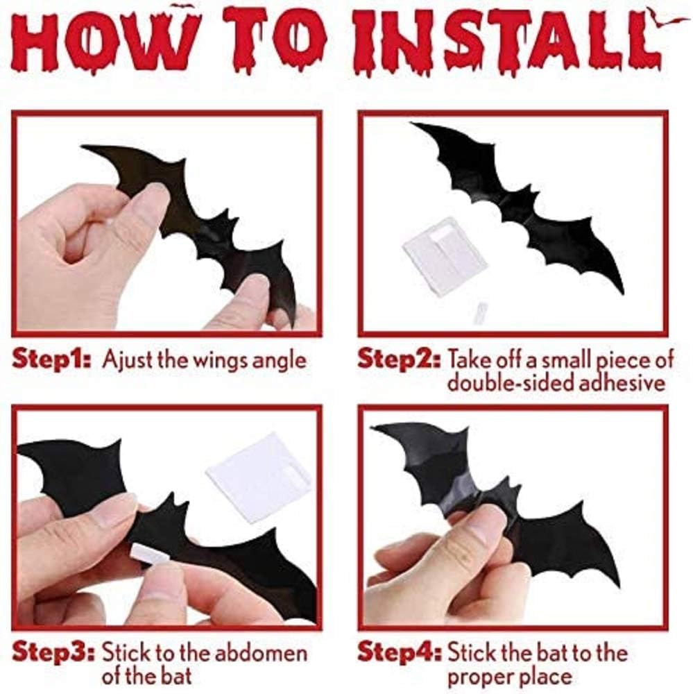 120 Pcs 3D Bats Stickers, Halloween Party Supplies Waterproof Scary Bats Wall Decor DIY Home Window Decor, Removable Bats Stickers for Indoor Outdoor Halloween Wall Decorations: Kitchen & Dining