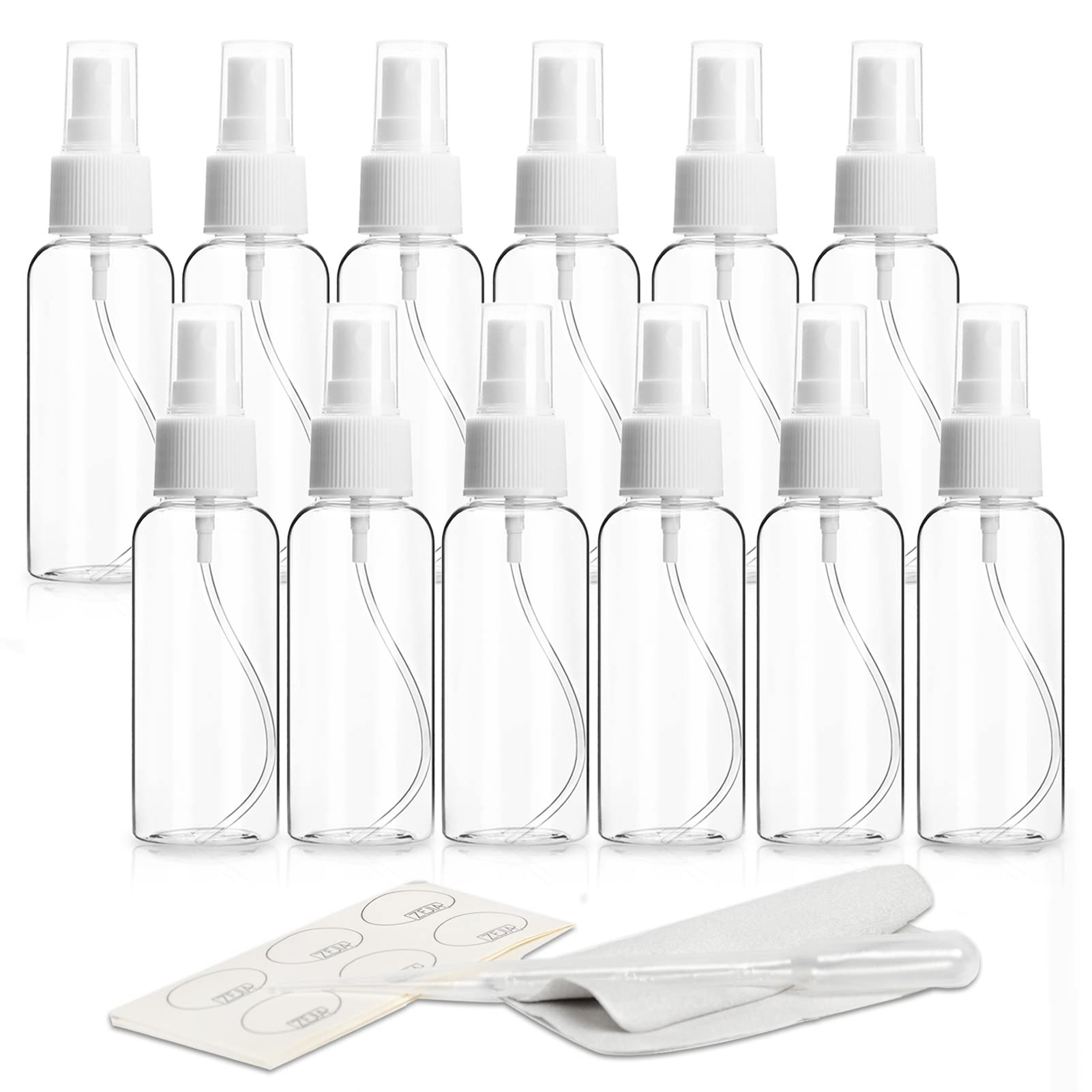 Fine Mist Clear Spray Bottles Refillable & Reusable Empty Plastic Travel Bottle for Essential Oils, Travel, Perfumes (30ml-12pcs, Clear)