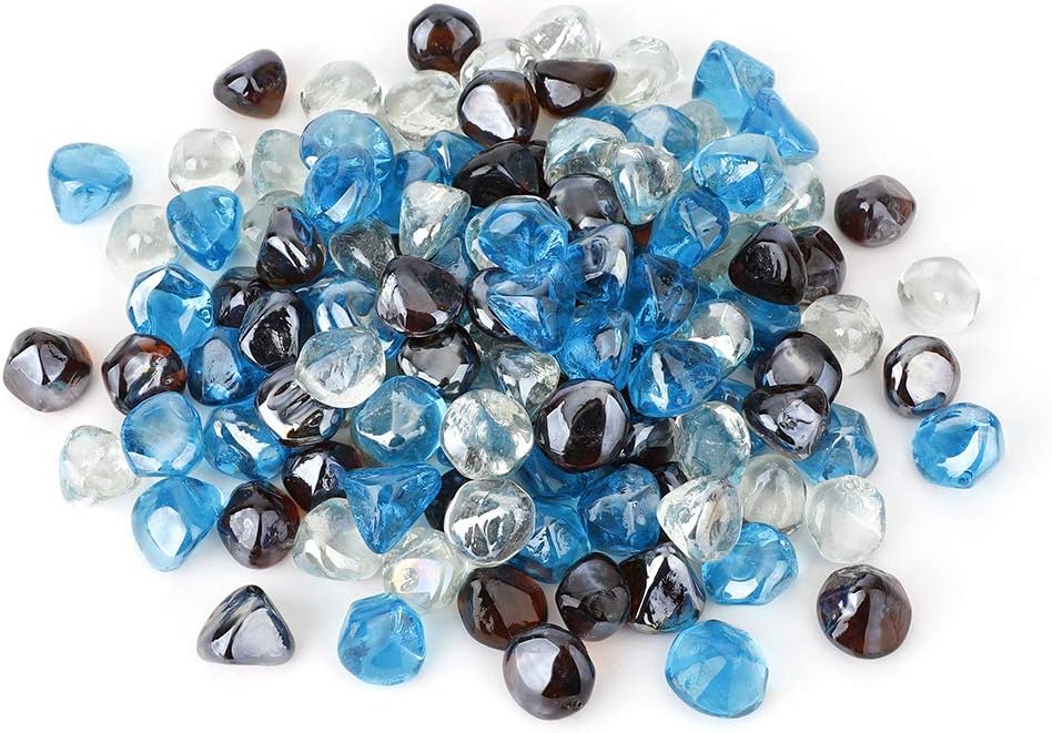 Stanbroil 10-Pound Blended Fire Glass Diamonds - 1/2 inch Fire Glass Blended Caribbean Blue, Crystal Ice, Amber Luster for Indoor and Outdoor Gas Fire Pits and Fireplaces
