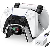 Fachixy PS5 Controller Charger, with 2-Hour Fast Charging chip, PS5 Charging Station with US Power Adapter and Cable, White