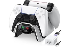 Fachixy PS5 Controller Charger, with 2-Hour Fast Charging chip, PS5 Charging Station with US Power Adapter and Cable, White