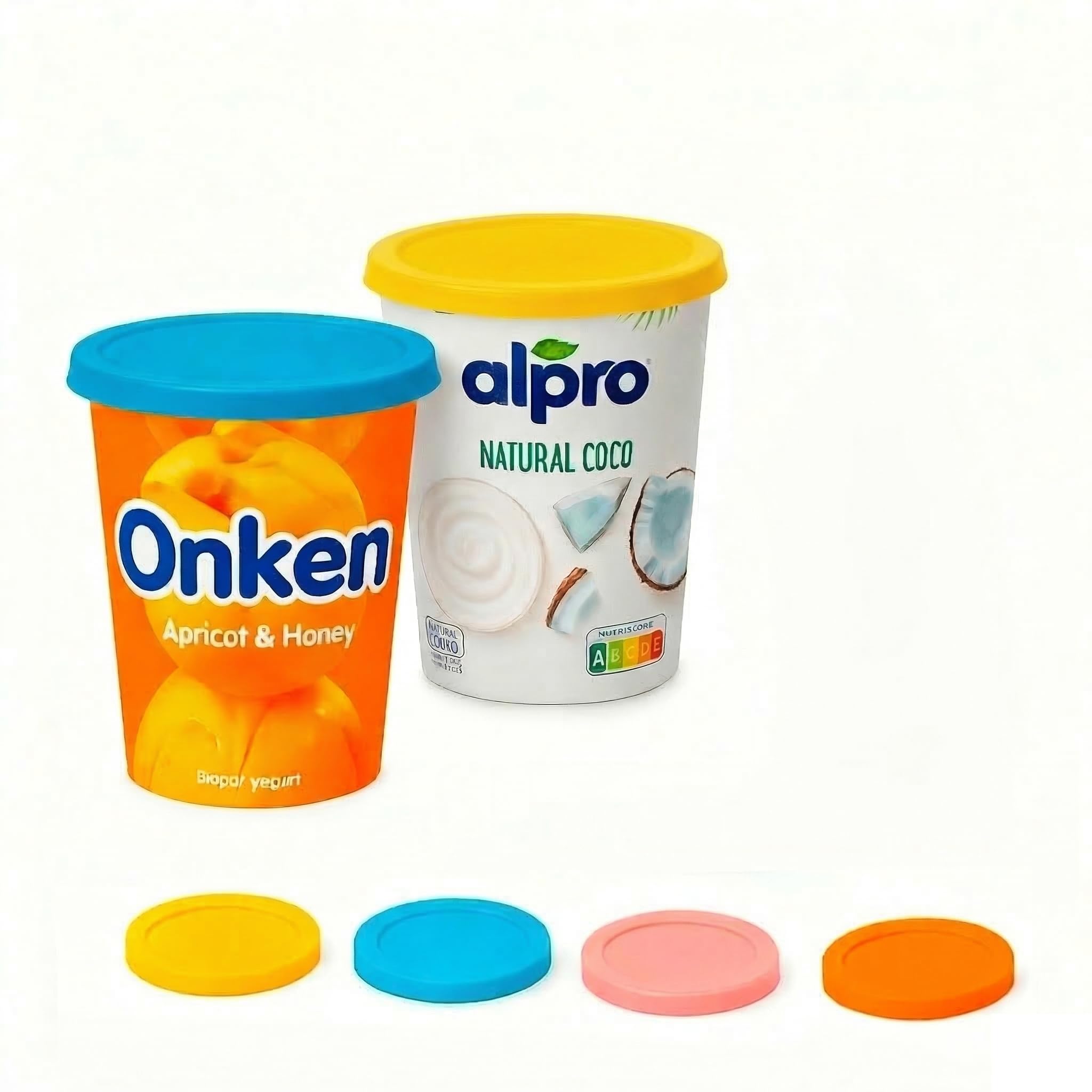 XILMARK Reusable Yogurt Pot Lids – Silicone Food Covers as an Alternative to Cling Film – Keep Opened Yogurt & Leftovers Fresh in the Fridge – Eco-Friendly Kitchen Storage for Everyday Use (Pack of 4)